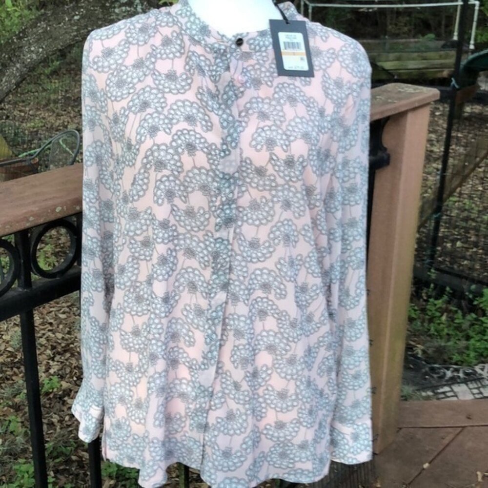DKNY Pink/Grey Floral Button Down Blouse NWT small
